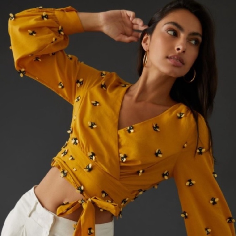 Maeve Anthropologie long sleeve bee wrap top size 2